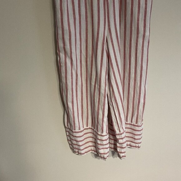 beachlunchlounge Women XS Red White Stripe Linen Cotton Wide Leg Talia Jumpsuit - Picture 2 of 13